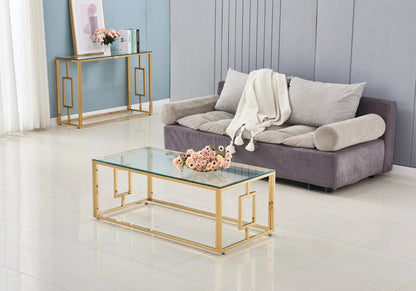Table basse dorée verre trempé pour salon | Zelix