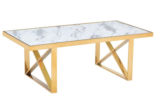 Table basse rectangulaire marbre blanc et doré | Zyra