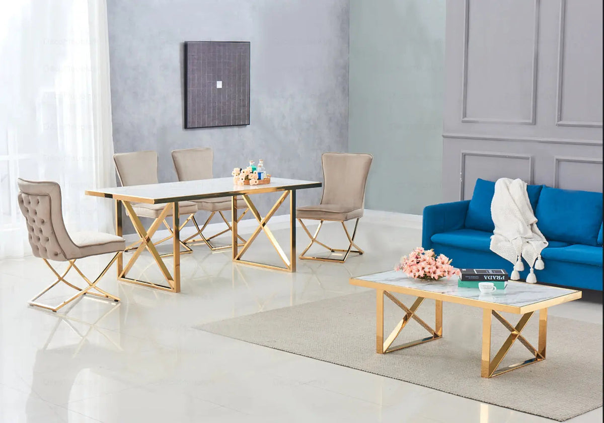 Table basse rectangulaire marbre blanc et doré | Zyra