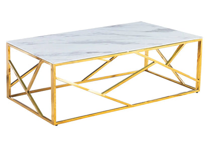 Table basse dorée et marbre blanc pour salon | Zenvia