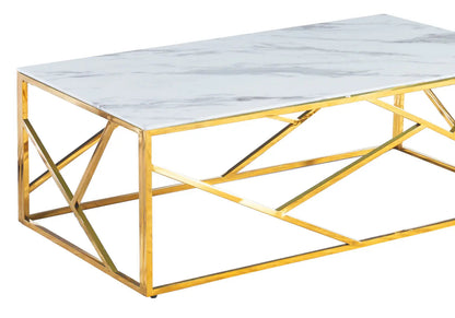 Table basse dorée et marbre blanc pour salon | Zenvia