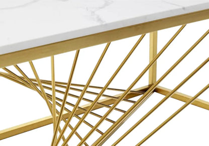 Table basse dorée verre trempé effet marbre blanc | Cael