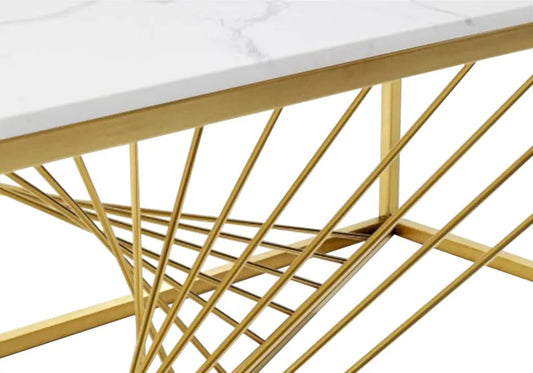 Table basse dorée verre trempé effet marbre blanc | Cael