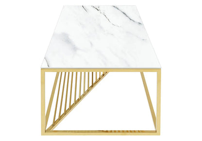 Table basse dorée verre trempé effet marbre blanc | Cael