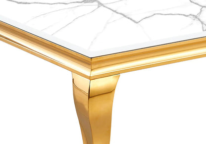 Table basse rectangulaire effet marbre blanc et or | Halo