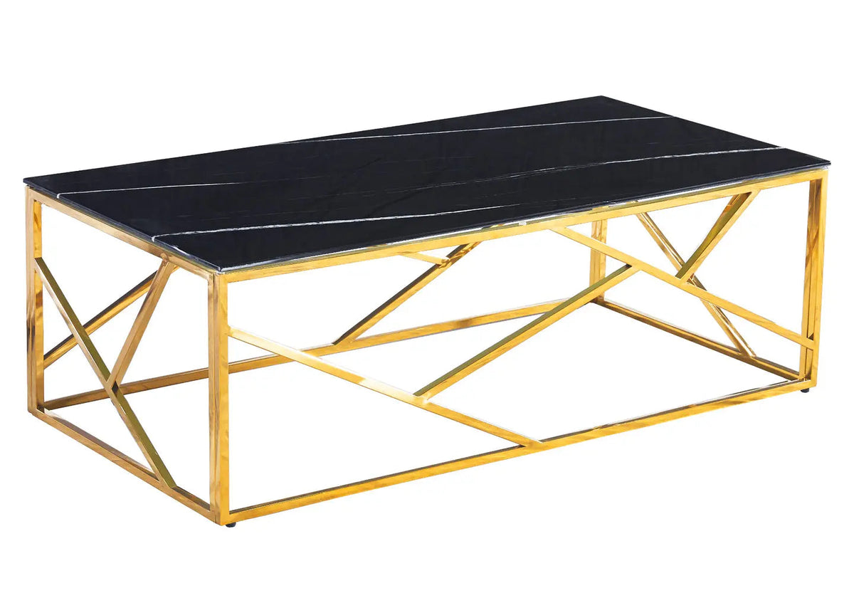 Table basse dorée verre effet marbre noir | Zenvia