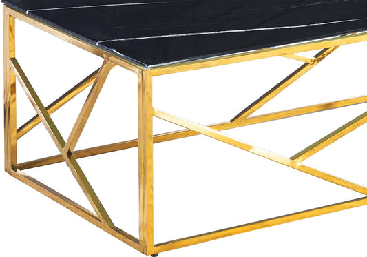 Table basse dorée verre effet marbre noir | Zenvia
