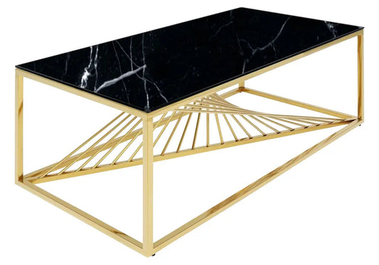 Table basse design dorée verre effet marbre noir | Cael