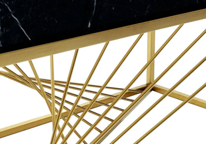 Table basse design dorée verre effet marbre noir | Cael