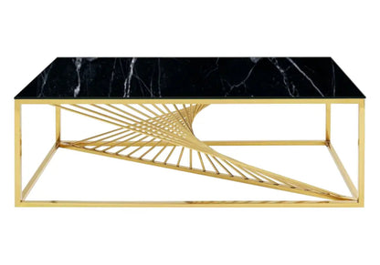 Table basse design dorée verre effet marbre noir | Cael