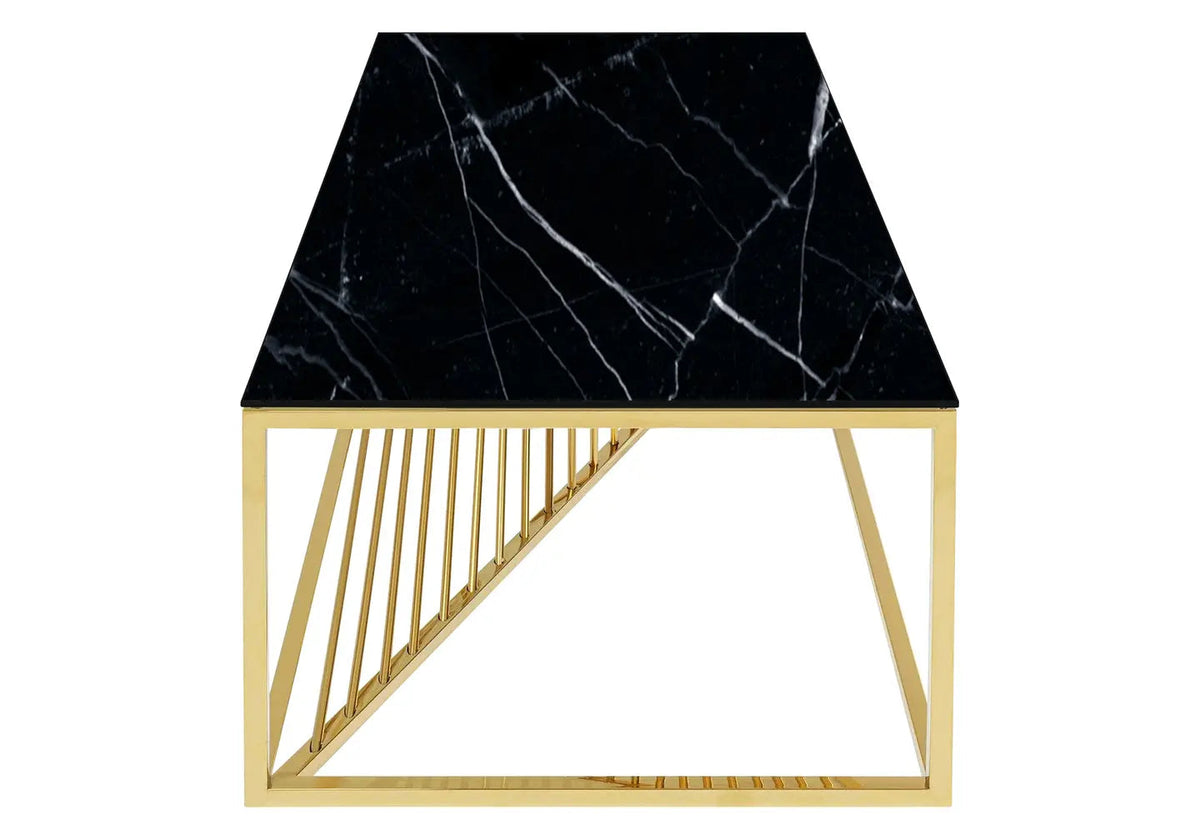 Table basse design dorée verre effet marbre noir | Cael