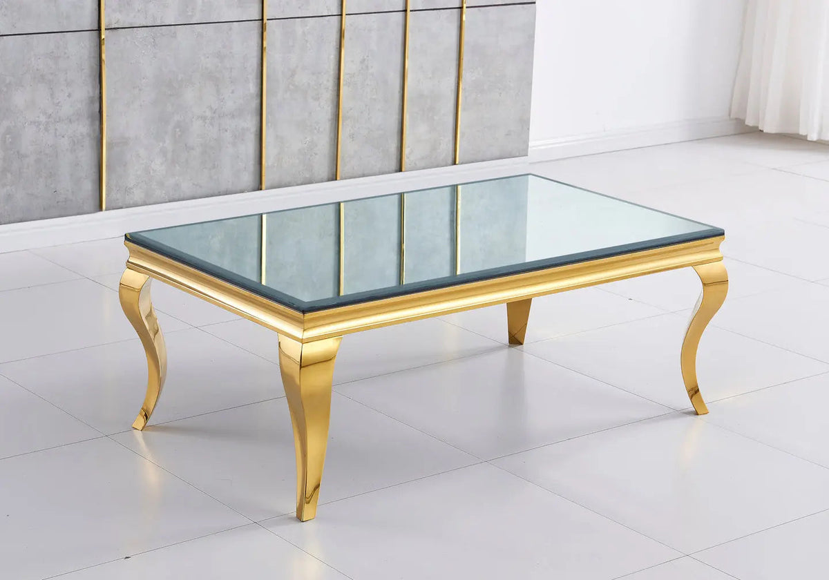 Table basse rectangulaire miroir et acier doré | Halo