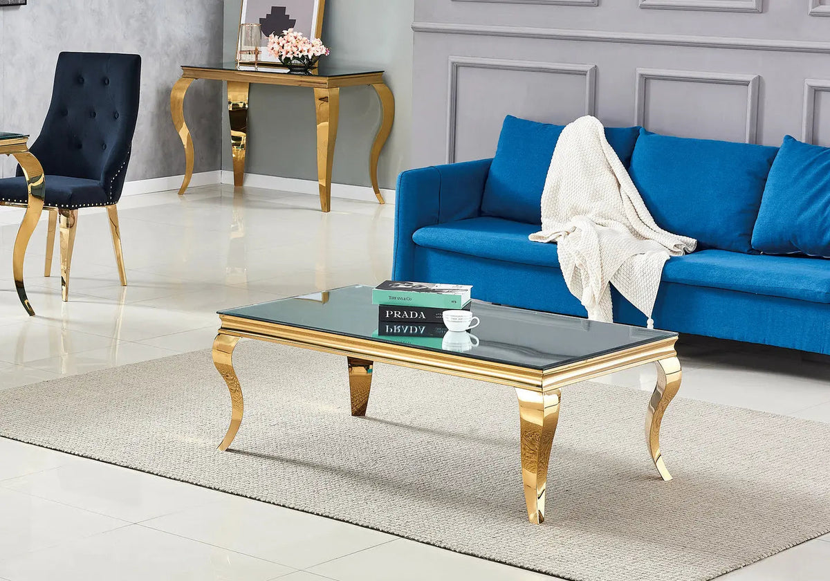 Table basse rectangulaire miroir et acier doré | Halo