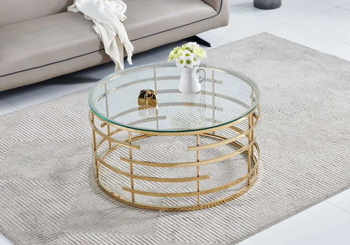 Table basse verre transparent et métal doré | Zelvo