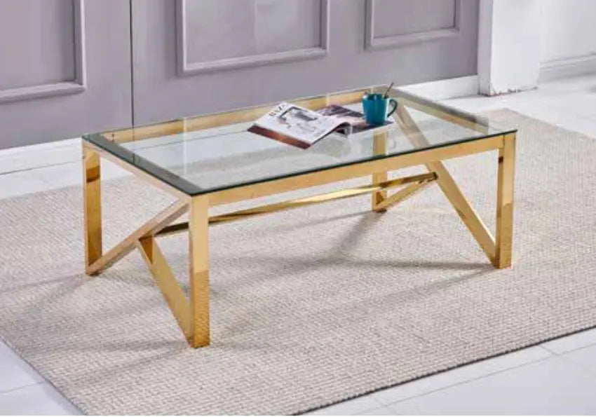 Table basse rectangulaire dorée verre trempé | Kaelo