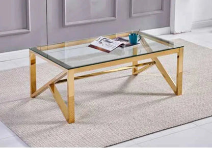 Table basse rectangulaire dorée verre trempé | Kaelo