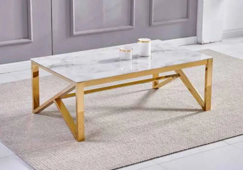 Table basse rectangulaire dorée verre trempé | Kaelo