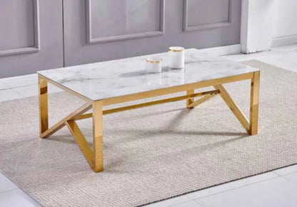 Table basse rectangulaire dorée verre trempé | Kaelo