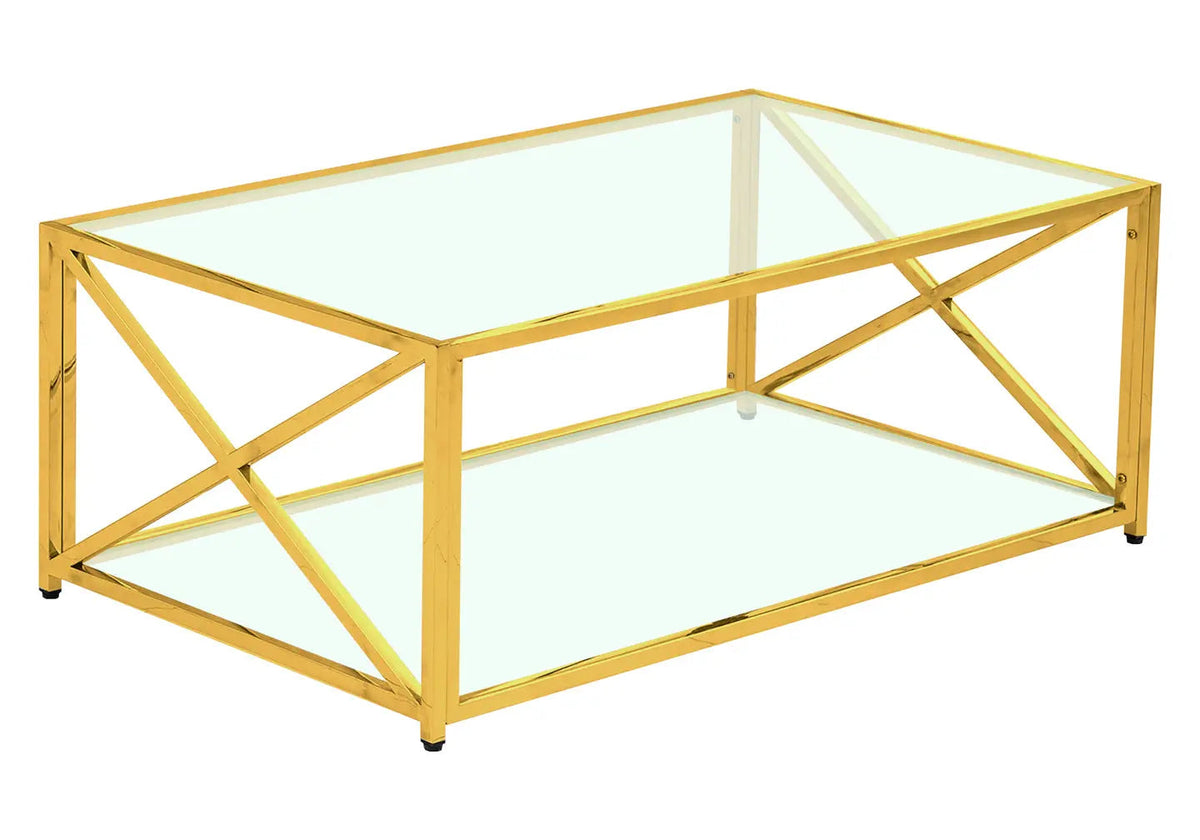 Table basse double plateau verre trempé doré | Nexa