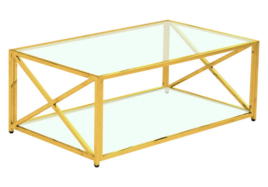 Table basse double plateau verre trempé doré | Nexa