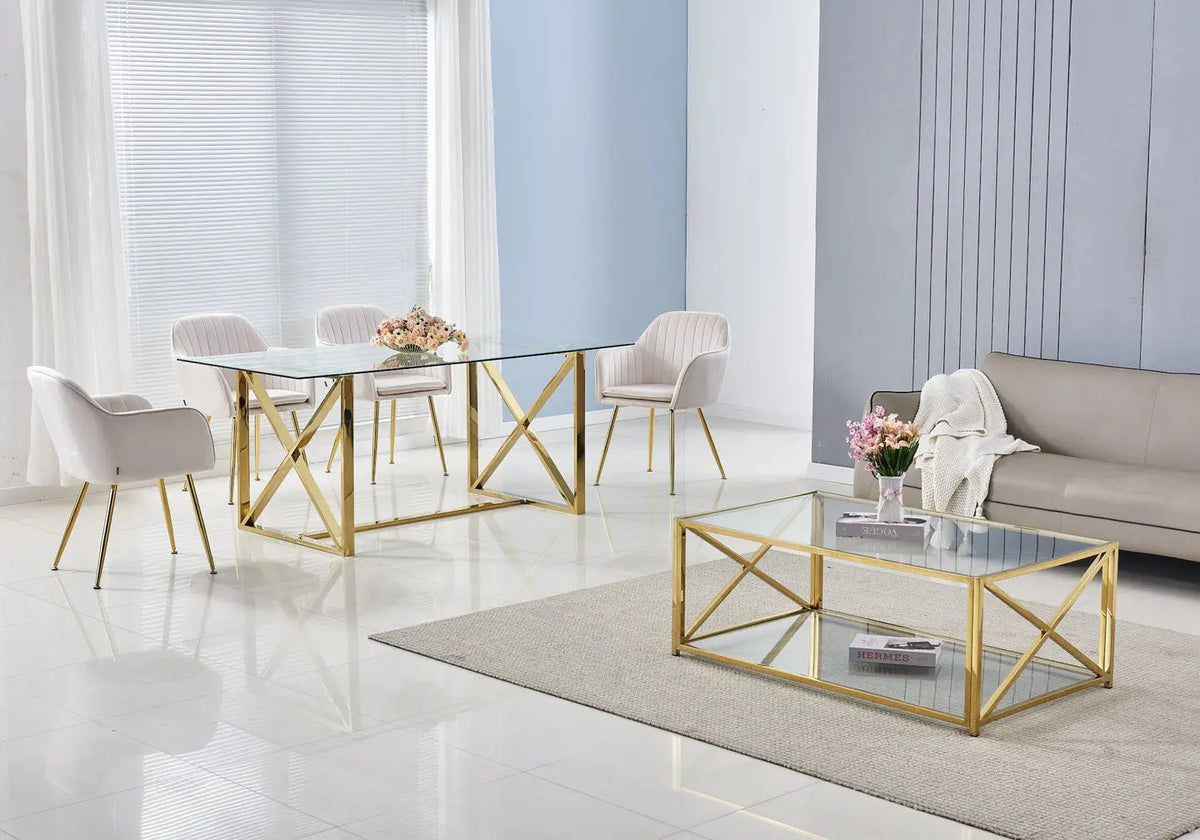 Table basse double plateau verre trempé doré | Nexa