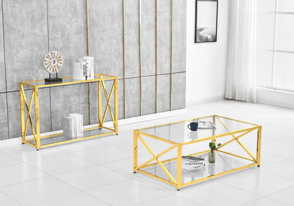Table basse double plateau verre trempé doré | Nexa