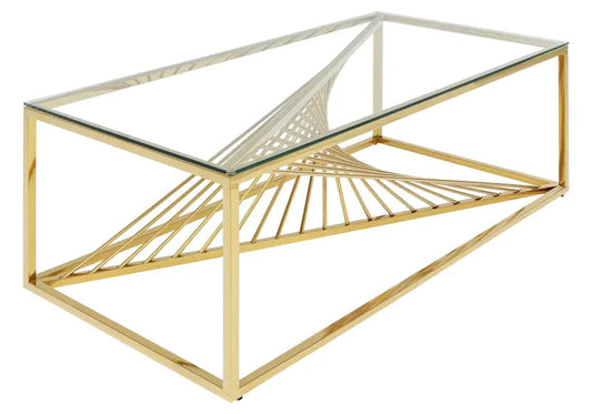 Table basse dorée verre trempé pour salon | Cael