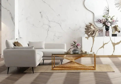 Table basse dorée verre trempé pour salon | Cael