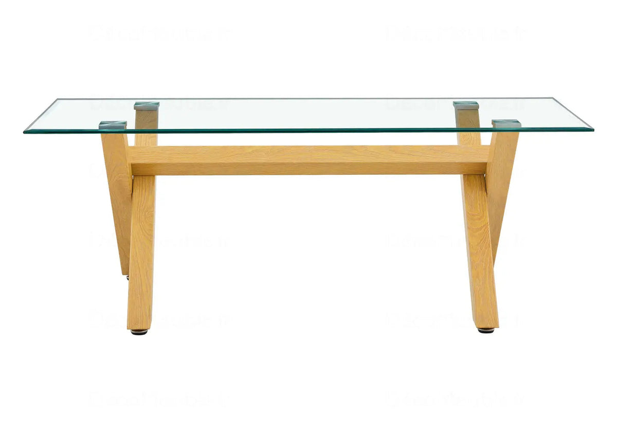 Table basse scandinave verre trempé et bois | Zyro