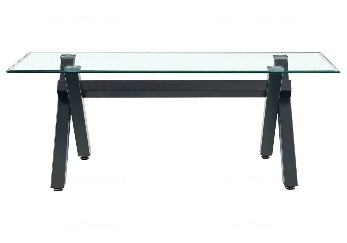 Table basse verre trempé et pieds en x noirs | Zyro