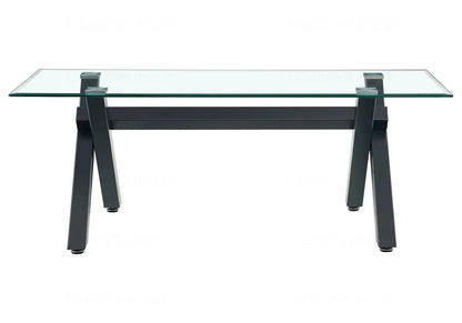 Table basse verre trempé et pieds en x noirs | Zyro