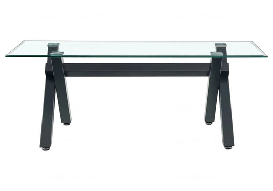 Table basse verre trempé et pieds en x noirs | Zyro