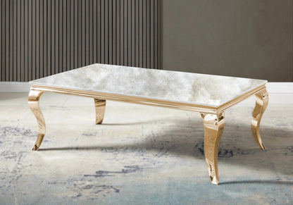 Table basse rectangulaire marbre beige et or | Halo