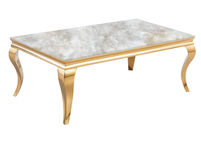 Table basse rectangulaire marbre beige et or | Halo