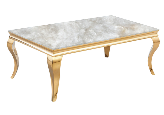 Table basse rectangulaire marbre beige et or | Halo