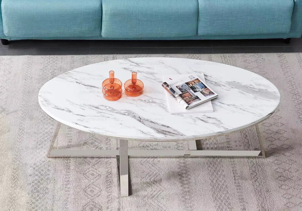Table basse de salon moderne marbre blanc | Vesper