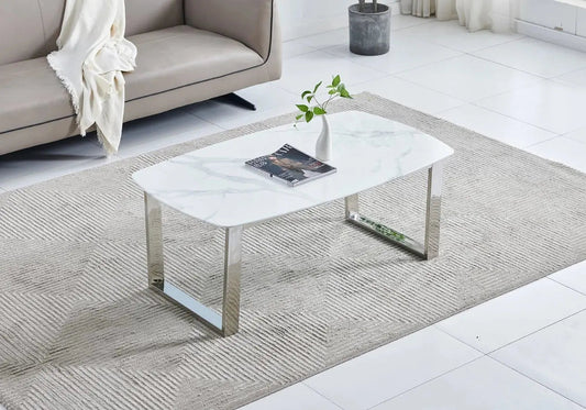 Table basse design marbre blanc pour salon | Kora