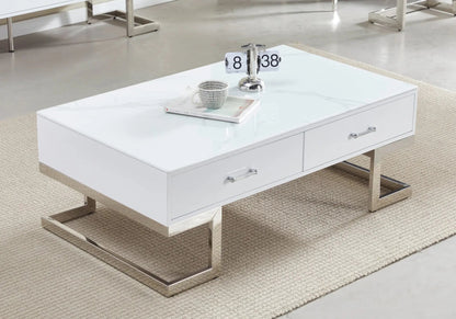 Table basse marbre blanc avec pieds argentés | Veyra