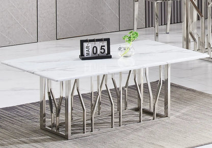 Table basse design marbre blanc et acier chromé | Lusor