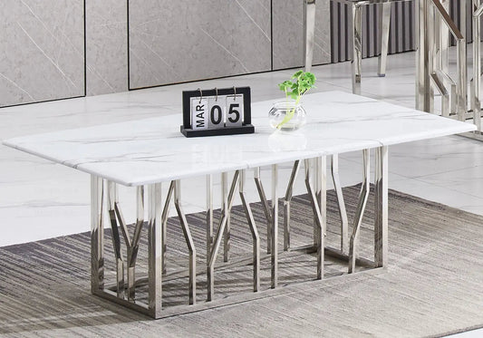 Table basse design marbre blanc et acier chromé | Lusor