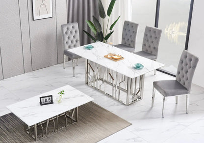 Table basse design marbre blanc et acier chromé | Lusor