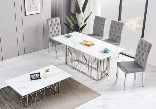 Table basse design marbre blanc et acier chromé | Lusor
