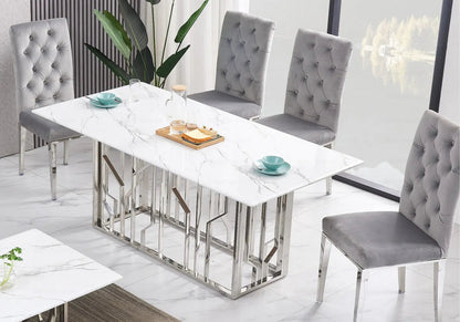 Table basse design marbre blanc et acier chromé | Lusor
