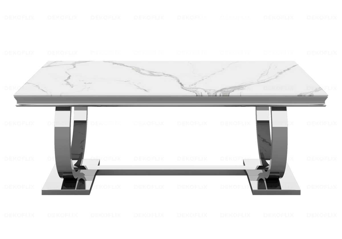 Table basse design marbre blanc et métal argenté | Zyra