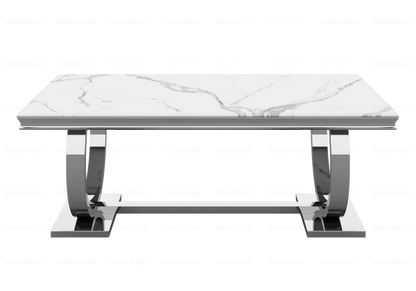 Table basse design marbre blanc et métal argenté | Zyra