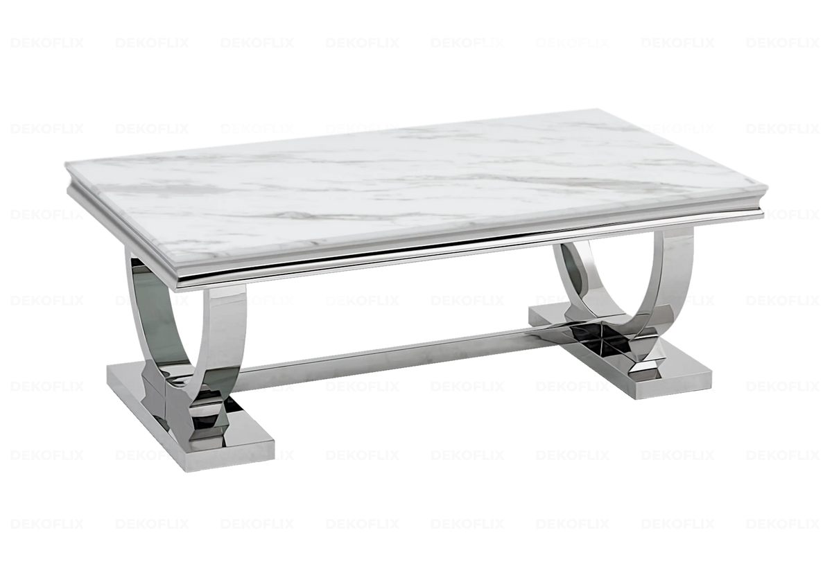 Table basse design marbre blanc et métal argenté | Zyra