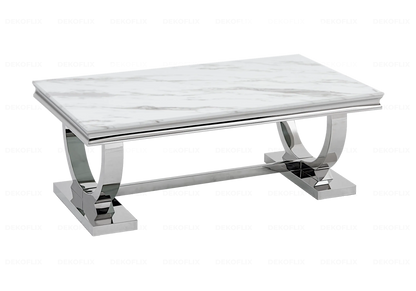 Table basse design marbre blanc et métal argenté | Zyra