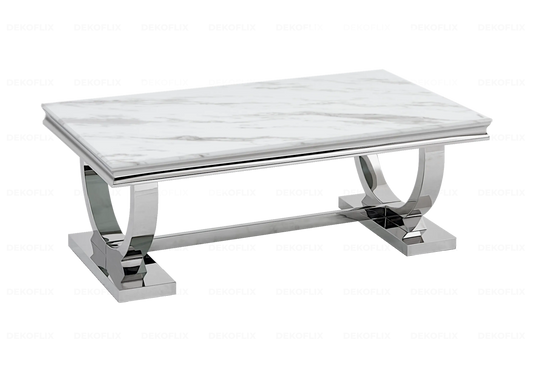 Table basse design marbre blanc et métal argenté | Zyra