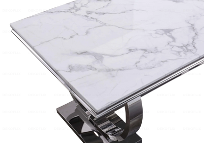 Table basse design marbre blanc et métal argenté | Zyra