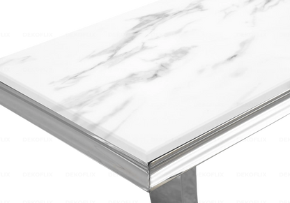 Table basse design marbre blanc et métal argenté | Zyra
